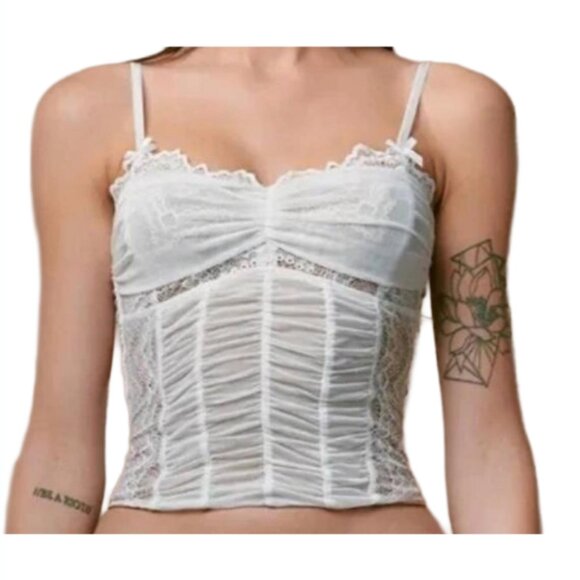 I.AM.GIA White Lace Corset Cami Top Ruched Bow Detail Y2K Fully Lined XL - Picture 14 of 14